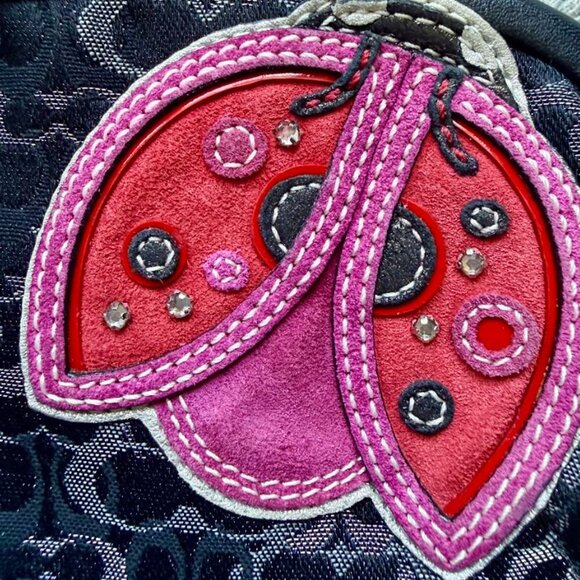 Coach Y2K Black Silver Optic Lurex Ladybug Kisslock Pouch Wristlet - Picture 5 of 7